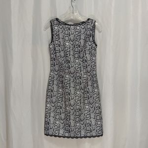 CDC Petites Sleeveless Sheath Dress, Grey/Black Reptile Print with Lace, Size 6